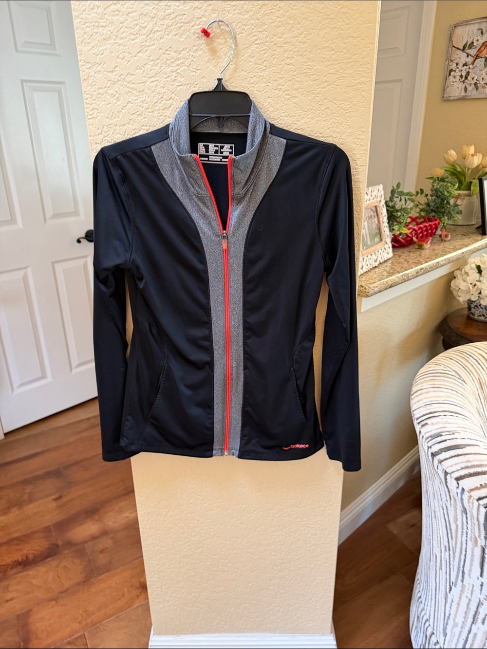 New Balance Black Lightweight Zip Jacket with Gray Trim and Red Accent